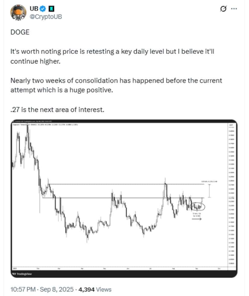 狗狗币关键价格水平图解：0.25美元阻力与0.18-0.20美元支撑